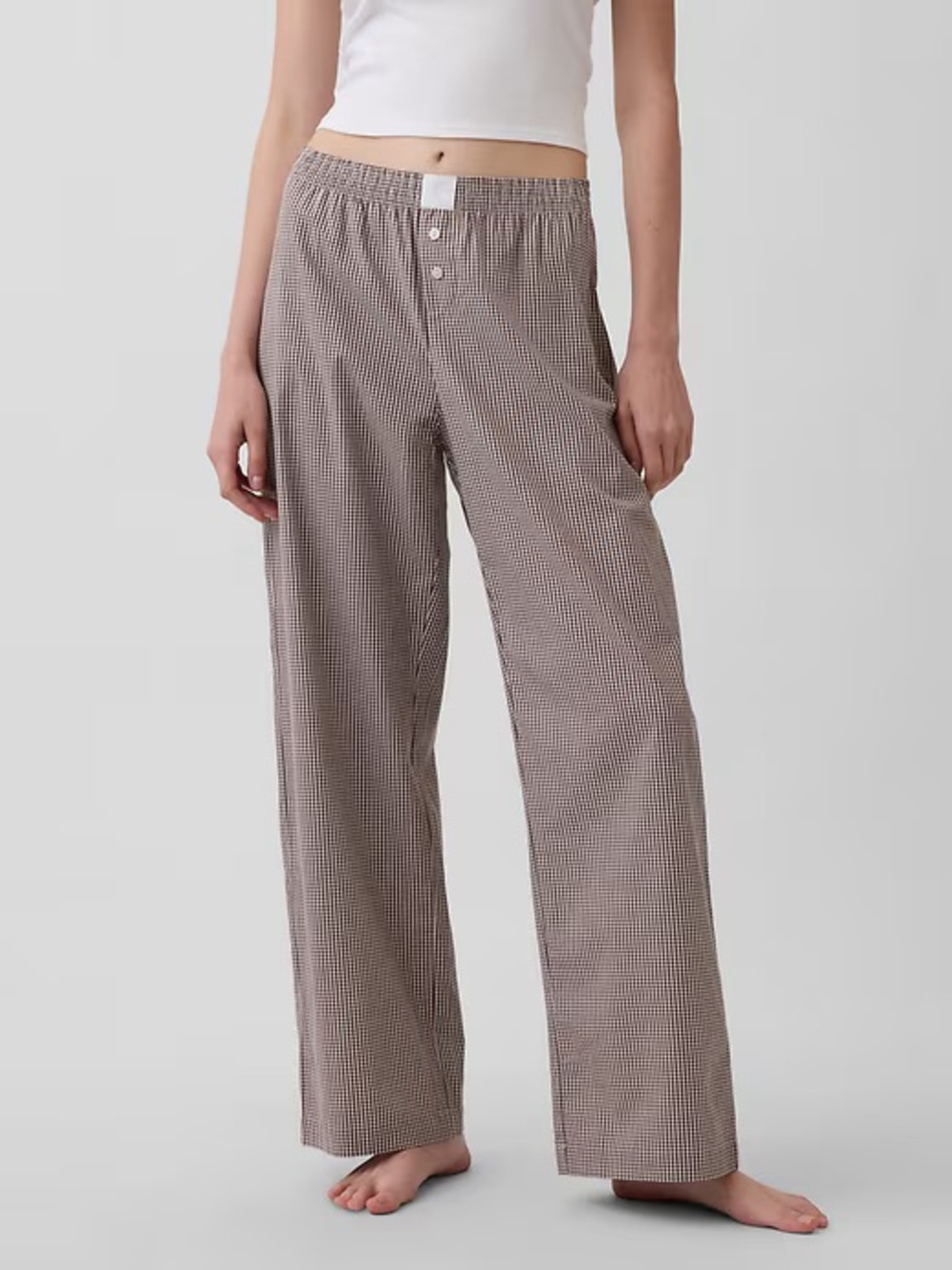 Gap Poplin Boxer Pajama Pants - Brown Gingham - Size L (Tall)